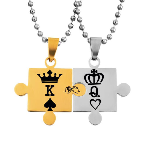 Jigsaw Pattern KING and QUEEN Love Necklaces